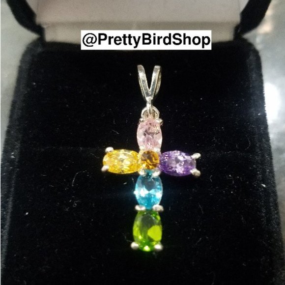 Last one! Crystal CROSS sterling silver multicolored Pendant NEW - Picture 11 of 12